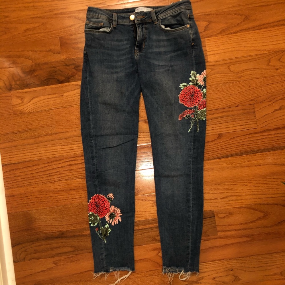 ZARA Flower Denim Skinny Jeans